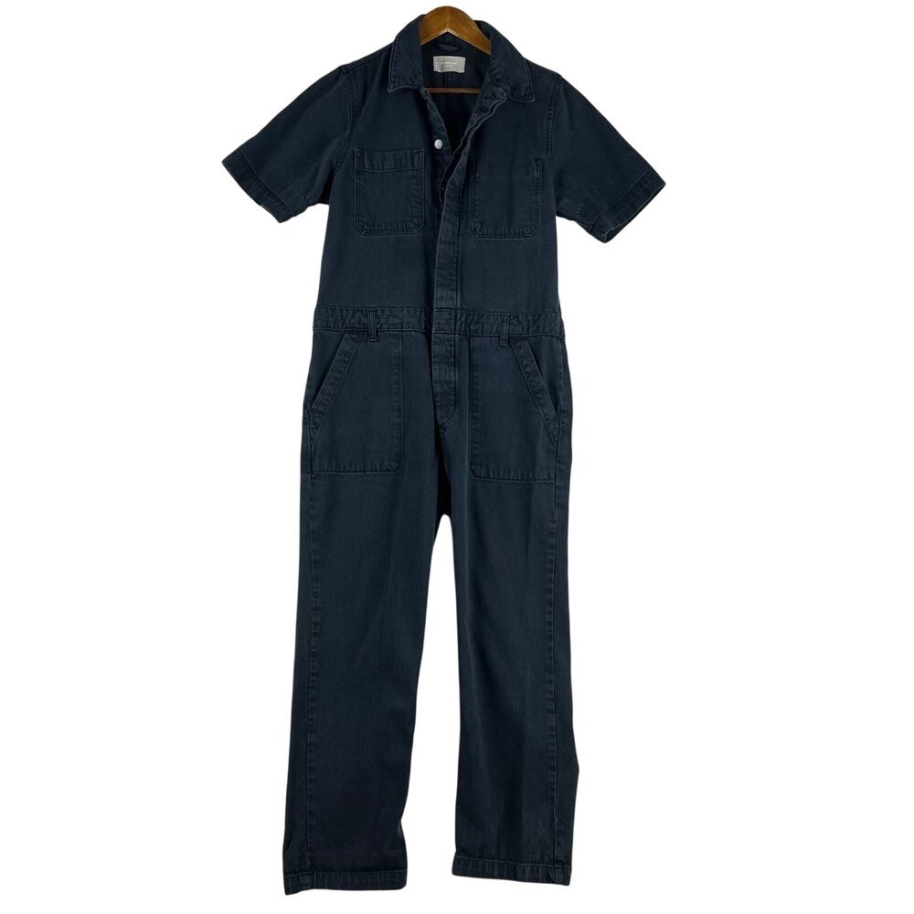 EVERLANE Organic Cotton Supersoft Black Denim Coverall Jumpsuit Sz 8 $140